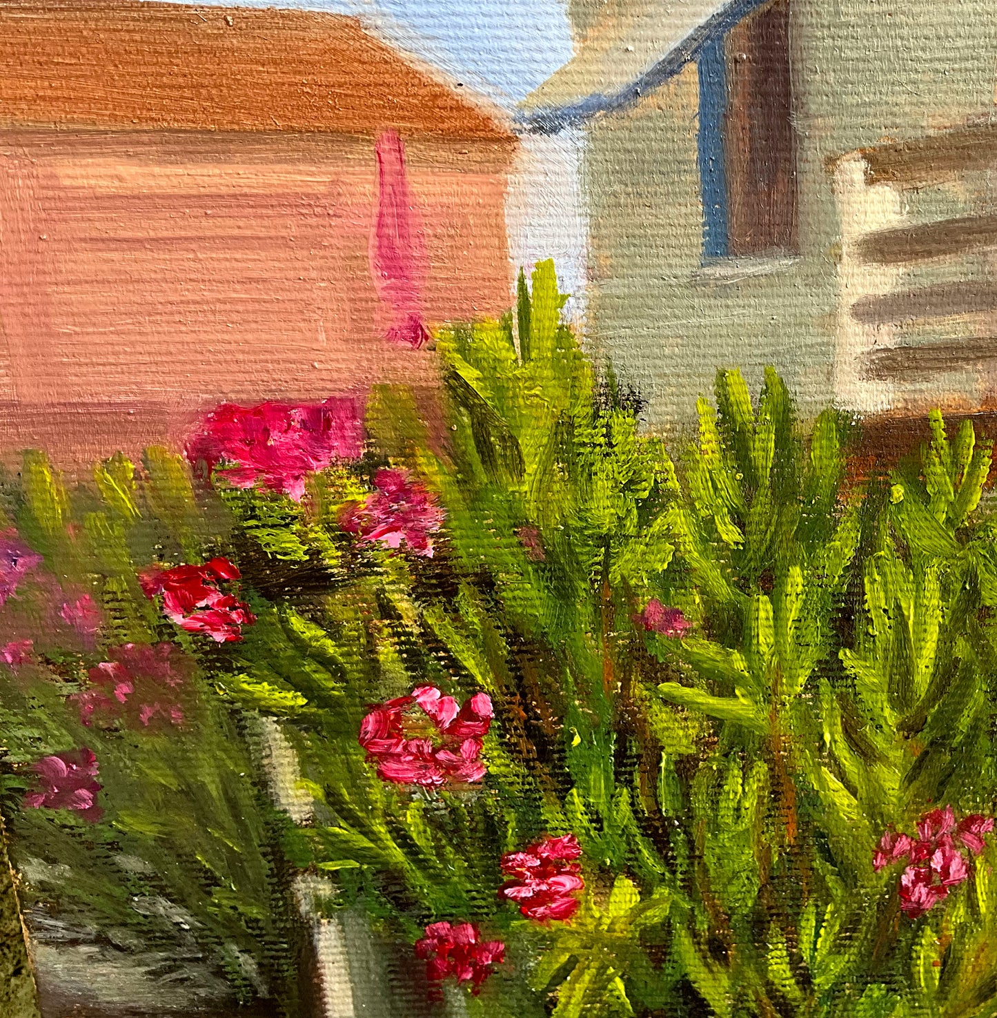 Peinture originale "Chalet Bleu mer"