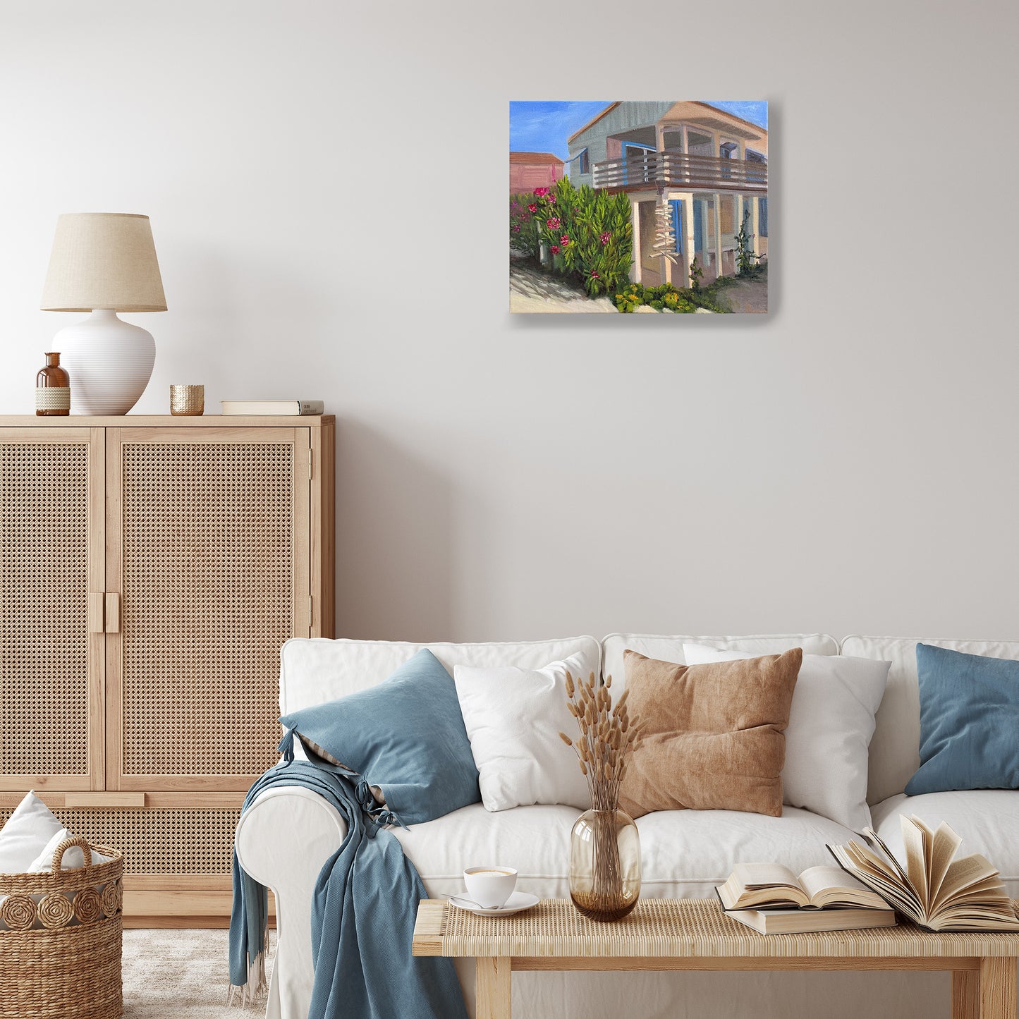 Peinture originale "Chalet Bleu mer"