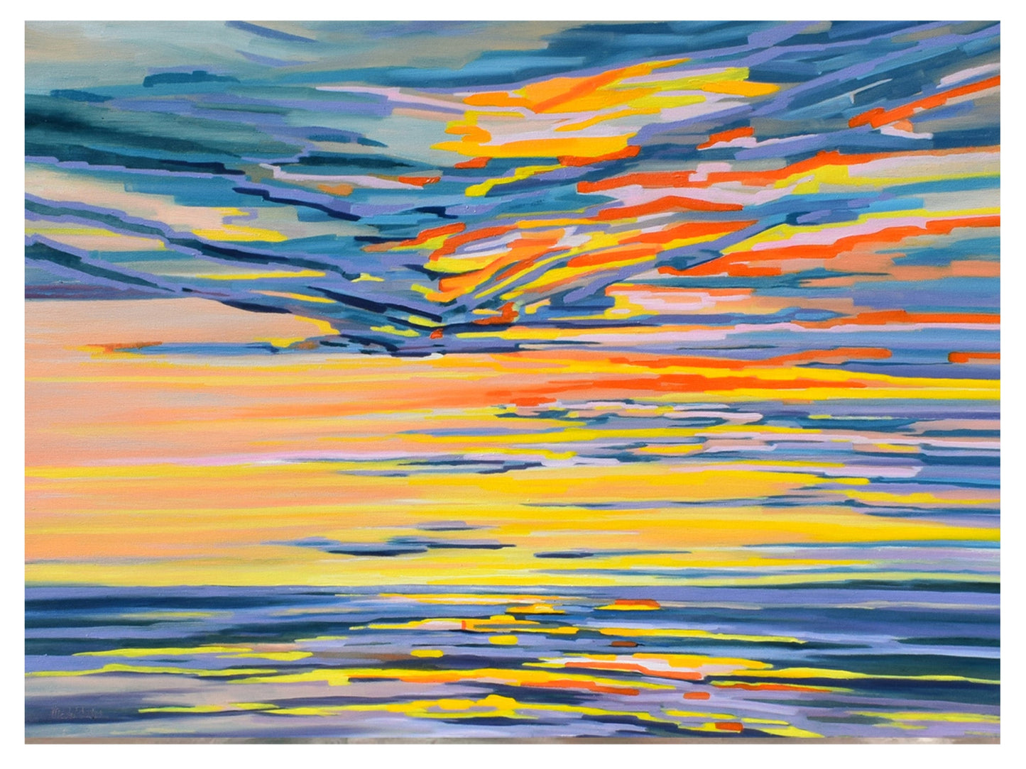 Tirage d’art signé – Horizon doré et ciel lumineux – Peinture à l’huile au pinceau