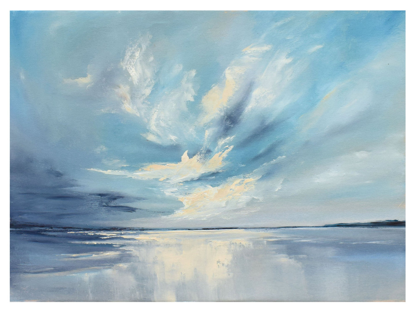 Reproduction sur papier d’art – Nuages dansants et reflets paisibles – Ciel bleu et mer scintillante