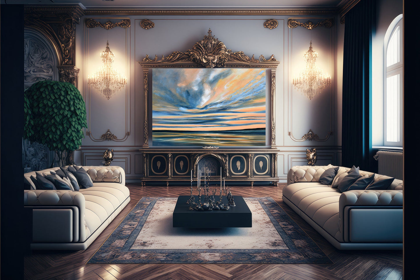 Peinture originale « Ciel doré »